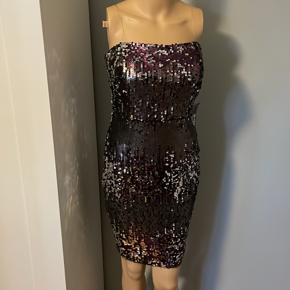 Strapless purple and silver sequin party dress size 7/8